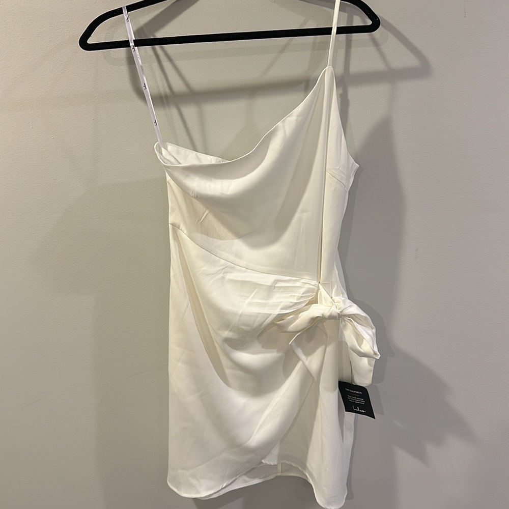 Lulus Meant to Be Together Ivory Satin One Shoulder Mini Dress